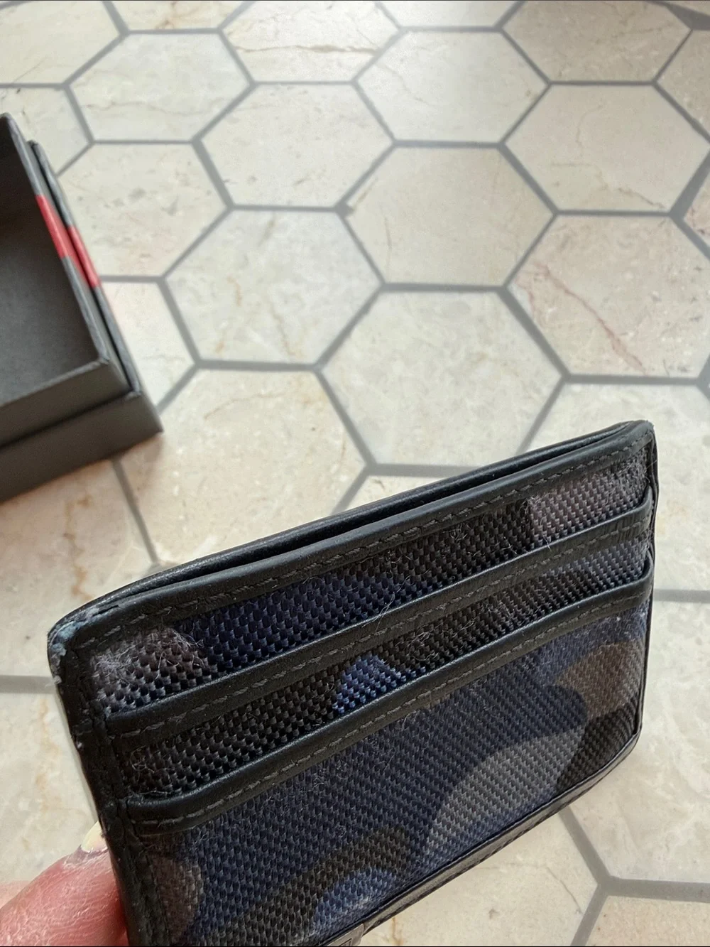 TUMI Men’s Blue and Black Camo Card Case Wallet